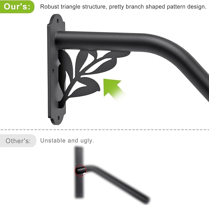 SELEWARE Fully Welded Staircase Handrail Iron Handrail Indoor Outdoor Steps Garage Railing Safety Grab Bar for Elderly Branch Shaped 24'' Length 1.3'' Dia