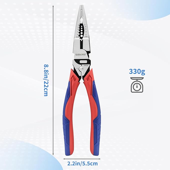 5-in-1 Needle Nose Pliers with Wire Cutter Stripper and Crimper Multifunction Compound Long Nose Pliers Heavy Duty Pliers for Electrician and Homes