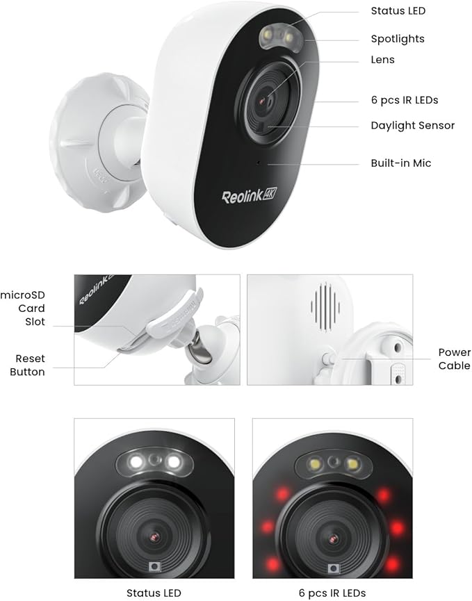 REOLINK 4K Outdoor Security Camera, 2.4/5GHz Wi-Fi 6, AI Detection, Spotlight Color Night Vision, 24/7 Recording, No Monthly Fees, Corded Wireless WiFi Security Camera, Weatherproof, Lumus Pro