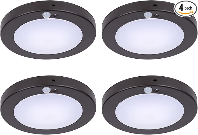 LIT-PaTH LED Flush Mount Ceiling Light, Closet Lighting Fixture with Motion Sensor and Dusk to Dawn, 10.5W, 800 Lumen, 6.2 Inch, Anti-Rust Galvanized Housing, Bronze Finish 5000K 4-Pack