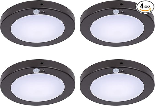LIT-PaTH LED Flush Mount Ceiling Light, Closet Lighting Fixture with Motion Sensor and Dusk to Dawn, 10.5W, 800 Lumen, 6.2 Inch, Anti-Rust Galvanized Housing, Bronze Finish 5000K 4-Pack