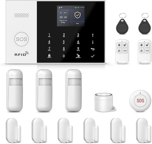 Smart Home Security System,Wireless Alarm System with Door Alarms,Motion Detector,4G SMS/Phone App Alerts,Compatible with Alexa&Google for Home,Villa,No Monthly Fee (16 Piece Kits)