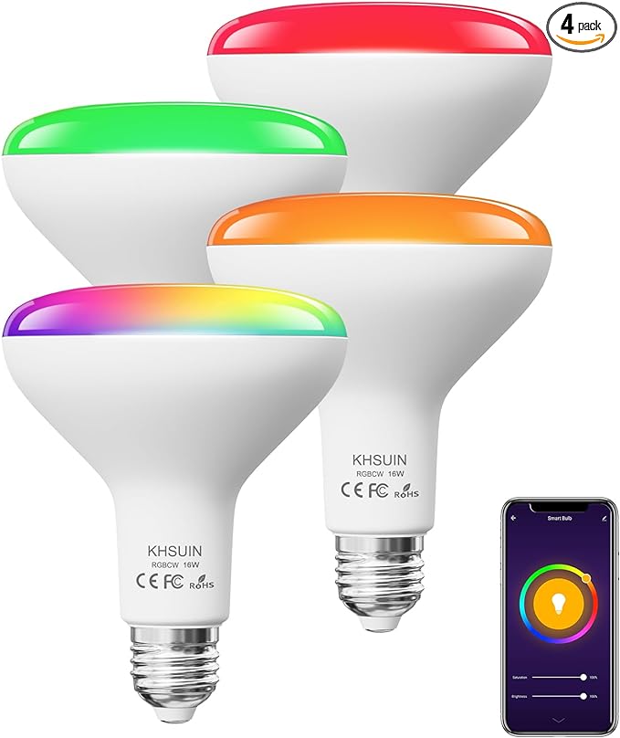 Bright Smart Light Bulbs 16W 130W Equivalent 1600 Lumens 2700K-6500K Tunable BR30 Wifi Color Changing Light Bulb Works with Alexa Google,Recessed Alexa Light Bulb,Dimmable Flood Smart Bulb,4 Pack