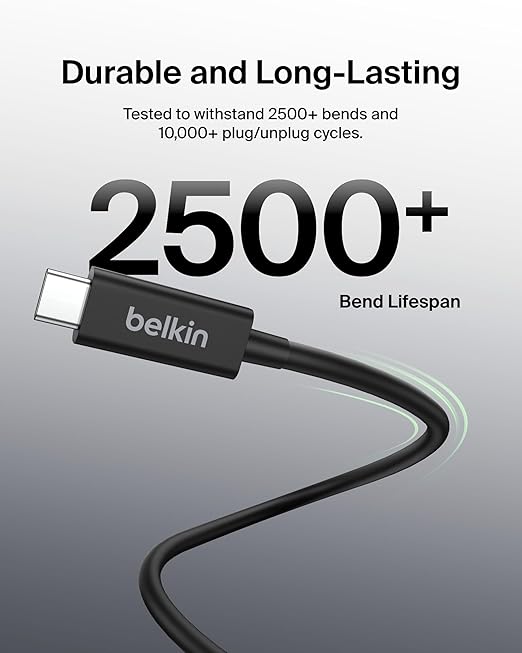 Belkin Thunderbolt 4 Cable (1M, 3.3ft Power Cable), USB-C to USB-C Cable w/ 100W Power Delivery, USB 4 Compliant, Compatible with Thunderbolt 3, MacBook Pro, eCPU & More - Intel Thunderbolt Certified