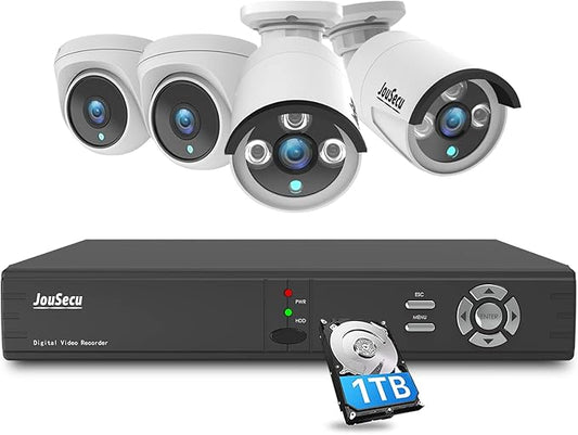 8CH Home Security Camera System Outdoor Indoor, 2MP HD 5-in-1 Surveillance DVR Recorder and (4) Wired 1080P CCTV Bullet Dome Cameras with Night Vision, Email Alert, 1TB Hard Drive