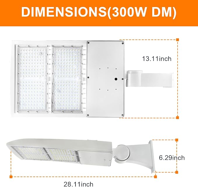 480V 300W White LED Parking Lot Light, 42000LM LED Shoebox Area Light [1000W MH/HPS Equiv.], 5000K Dimmable Outdoor Street Lighting with Surge Protection Built-in, IP65 AC100-277V UL&DLC Listed