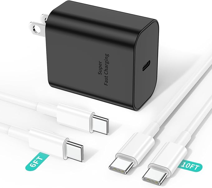 45W Super Fast Charger Type C for Samsung S24, USB C Android Phone Charger Fast Charging Block with 6FT/10FT Type C Charger Cord for Samsung Galaxy S24+ Ultra/S23+ Ultra/S22+ Ultra/iPhone 17/16-White
