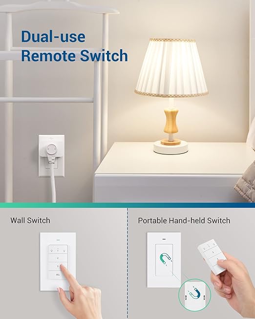 DEWENWILS Remote Control Outlet, Wall Mounted Wireless Light Switch, 2 Independent Control Sockets Electrical Remote Outlet Switch for Plug in Pendant Light, No Wiring,100 Ft Range, FCC Listed