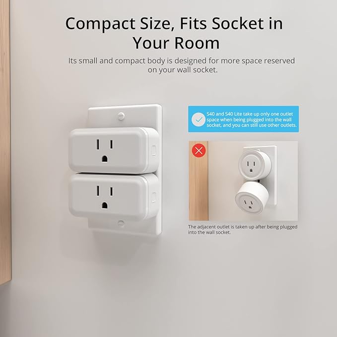 SONOFF S40 Lite 15A WiFi Smart Plug ETL Certified, Smart Socket Outlet Timer Switch, Compatible with Alexa & Google Home, IFTTT Supporting, No Hub Required 2-Pack