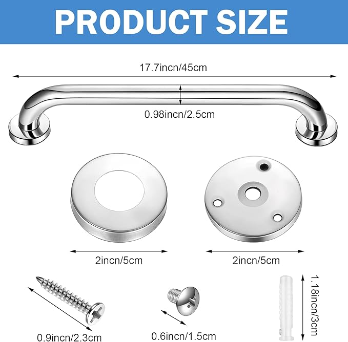 Therwen 6 Pack Grab Bars for Bathtubs and Showers Shower Grab Bars for Seniors Stainless Steel Bathroom Handicap for Elderly for Wall Shower Handle Assist Device(18 Inch,Silver)
