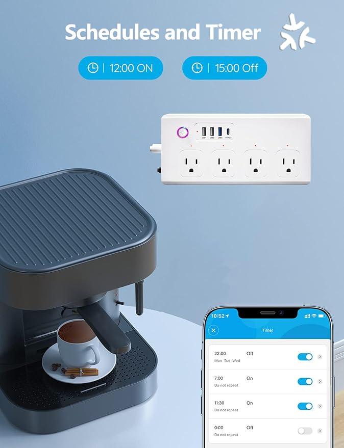 Matter Smart Power Strip,WiFi Flat Plug Strip with 4 Smart Outlets and 4 USB Ports, Voice/APP Remote Control,5 Ft Extension Cord Surge Protector,Compatible with Alexa, Apple HomeKit and Google
