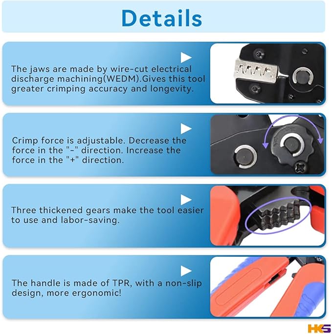 HKS Ratcheting Crimping Tool Set 11 PCS with Changeable Jaws for Dupont JST MOLEX - Open Barrel Terminals, Insulated & Non-Insulated Ferrules, Terminals & Butt Connectors,Solar & Coax Connectors