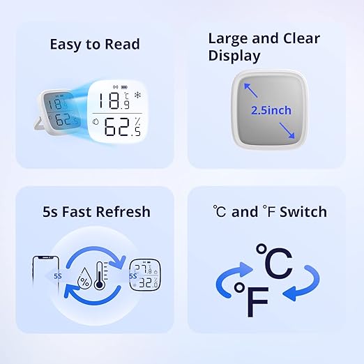 SONOFF Zigbee Indoor Temperature Humidity Sensor, SNZB-02D LCD Wireless Smart Thermometer Hygrometer, Compatible with Alexa & Google Home for Remote Monitoring and Home Automation, 2-Pack
