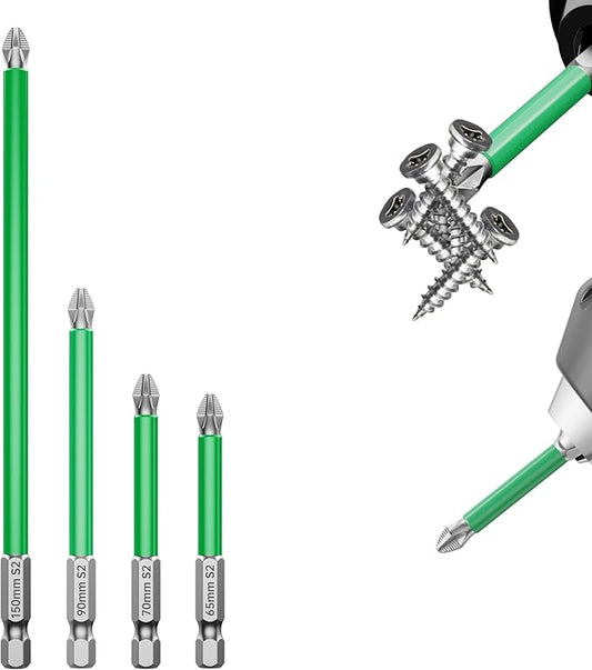 HUHAO 4Pcs High Magnetic Screwdriver Bit Set,S2 Alloy Steel Anti-Slip Drill Bit,1/4 Inch Hex Shank,Phillips Impact Screwdriver Bits Sets Waterproof Impact Batch Head for Electric Hand Tool