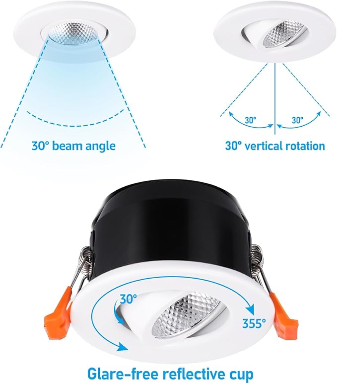 TORCHSTAR 12-Pack 3 Inch Gimbal LED Recessed Light with Junction Box, 7W CRI90+ Dimmable Adjustable Eyeball Canless LED Downlight, 3000K Warm White, Airtight IC, ETL