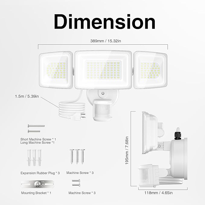 Onforu 100W LED Motion Sensor Outdoor Lights Plug in, Dusk to Dawn Flood Security Lighting Outside, Motion-Activated Detector Exterior Photocell Light Fixture, 9000LM 6500K IP65 Waterproof (White)
