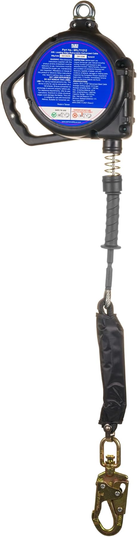 Palmer Safety SRL 50 FT. Leading Edge Self Retracting Lifeline I ANSI Z359.14-2021 Class 2 I SRL Device Swivel Top Galvanized Cable w/Small Steel Snap Hook I Fall Arrest Safety Yoyo