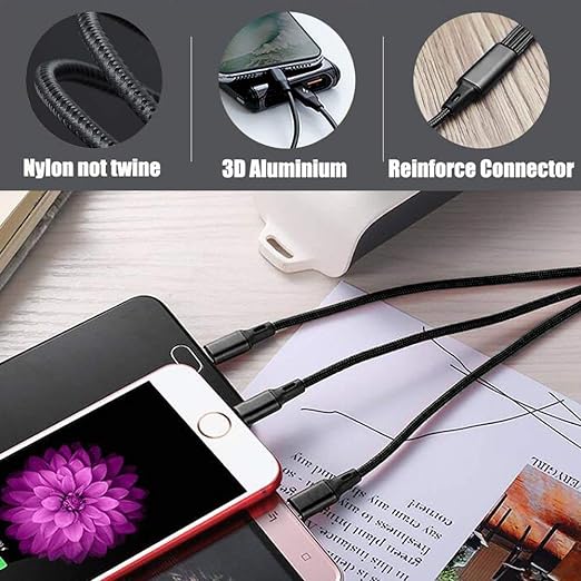 Multi USB Charging Cable 3A, (2Pack 6.6FT)3 in 1 Fast Charger Cord Connector with Dual Phone/Type C/Micro USB Port Adapter, Compatible with Tablets Phone 12 11 Pro 8 7 6 Samsung Galaxy(Charging Only)