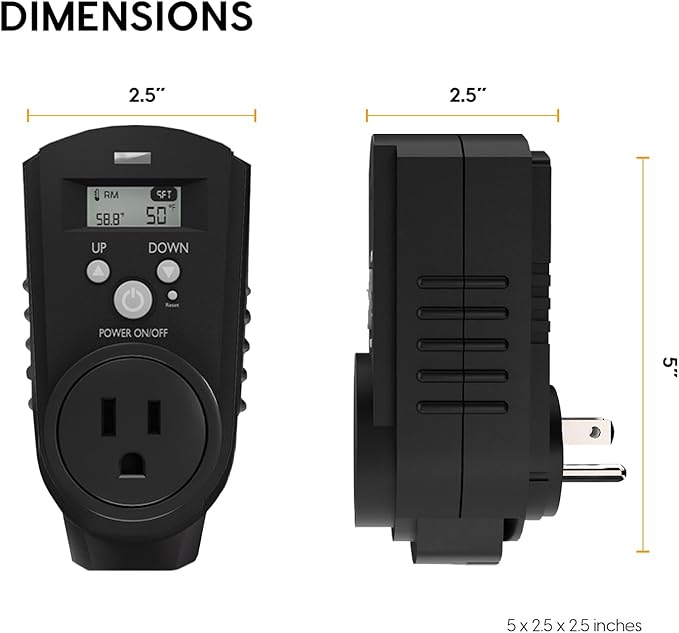 EconoHome Digital Plug in Thermostat - Programmable Thermostat with LCD Screen, Temperature Control & Power Buttons - Compatible with Wall Mount & Portable Heater, Air Cooler, Greenhouse Fans