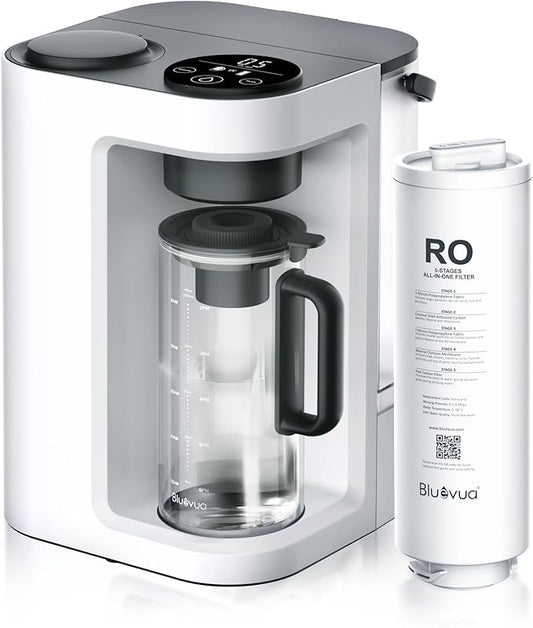 Bluevua RO100ROPOT-Lite(UV) Reverse Osmosis System Countertop Water Filter, 7-Stage Purification with UV and Remineralization, TDS & Filter Life Monitoring, Portable Water Purifier, White