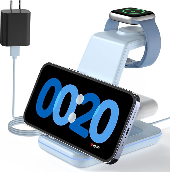 Charging Station for Apple Wireless Charger: 3 in 1 Phone Charger Stand for iPhone 16 15 14 13 12 11 SE X Pro Max Plus - Apple Watch Ultra 10 9 8 SE 7 6 5 4 3 - AirPods 2 3 4 Pro