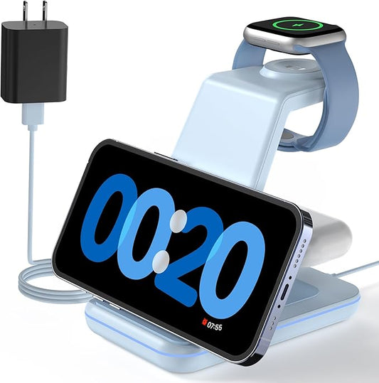 Charging Station for Apple Wireless Charger: 3 in 1 Phone Charger Stand for iPhone 16 15 14 13 12 11 SE X Pro Max Plus - Apple Watch Ultra 10 9 8 SE 7 6 5 4 3 - AirPods 2 3 4 Pro