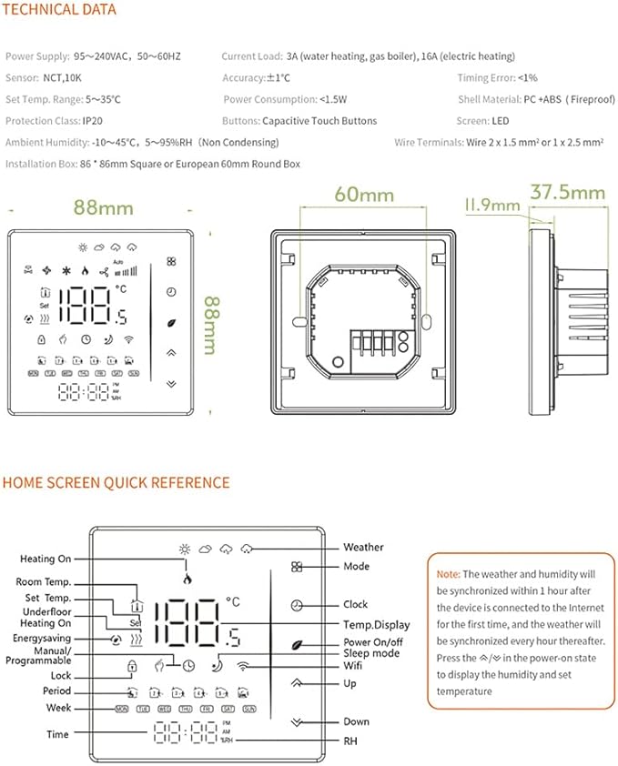 Matybobe WiFi Smart Thermostat Temperature Controller Weekly Programmable Supports Touch Control/Mobile APP/Voice Control Compatible with Alexa/Google Home, for Water Heating 5A Black