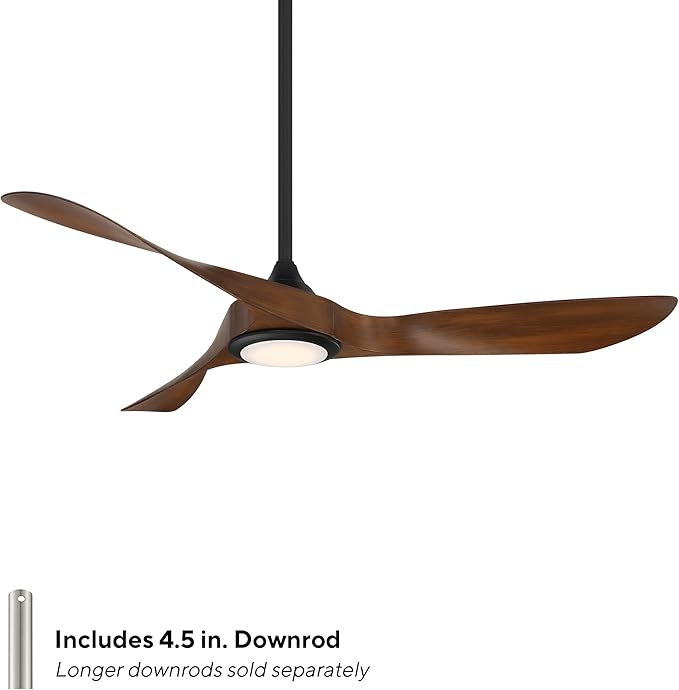 WAC Smart Fans Swirl Indoor and Outdoor 3-Blade Smart Home Ceiling Fan 54in Matte Black Koa with 3000K LED Light Kit and Remote Control works with Alexa and iOS or Android App