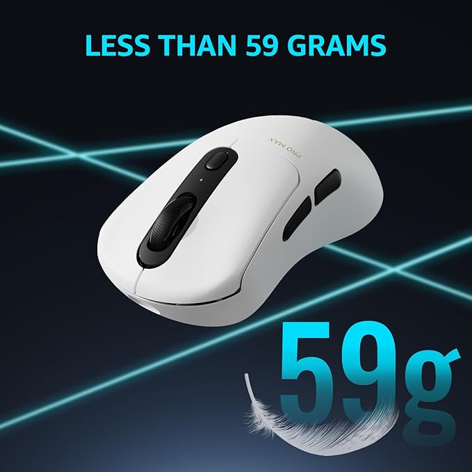 Rapoo VT3PRO MAX Wireless Gaming Mouse, 59g Superlight, 8KHz Polling, PAW 3950 Ultimate Optical Sensor, 30K Independent X/Y DPI, 1+8 Programmable Buttons, 200H Battery Life, Classic Shape, PC, White