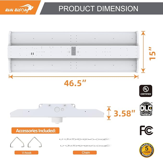 4FT High Bay LED Light with Motion Sensor, 270W High Bay LED Lights, 40500LM 150LM/W, 120-277V, 0-10V Dimmable, 5000K Linear Shop Light for Warehouse Workshop Garage, UL Listed - 1PK