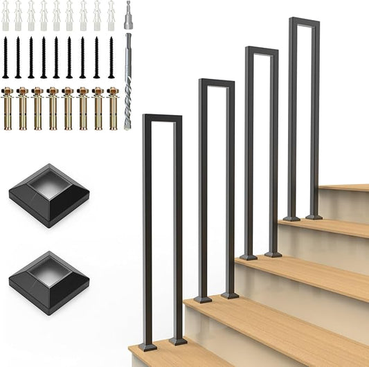 U-Shaped Staircase Handrails for Outdoor & Indoor Steps, Industrial Hand Rail Floor Mounted, Non-Slip Wrought Iron Railing for Porch, Loft, Corridor, Garden (Height: 37.4in) (1 Piece/Set)