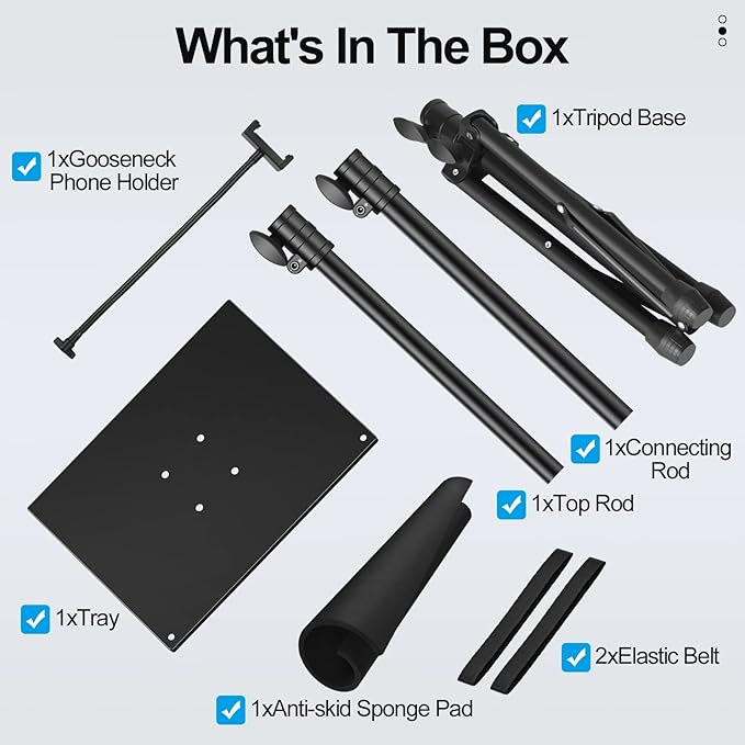 Projector Stand Tripod, Portable Laptop Floor Mount Adjustable Height 26 to 52 Inch with Gooseneck Phone Holder for Outdoor Movies-Detachable Computer DJ Racks