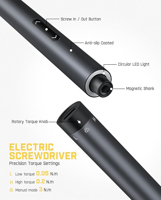 Fanttik Electric Screwdriver Kit, Precision Screwdriver Set, 64 Magnetic Bits, 12 Types Fix Tools, 0.05/0.2 N.m, Repair Tool for Phone Laptop Watch Electronics - E1 NEX Workstation