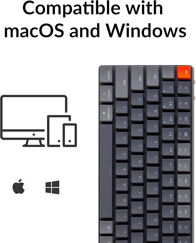 Keychron K3 75% Layout 84-Key Ultra-Slim Hot-Swappable Wireless Bluetooth Mechanical Keyboard with Low-Profile Keychron Optical Brown Switch/White LED Backlight/USB Wired for Mac Windows-Version 2