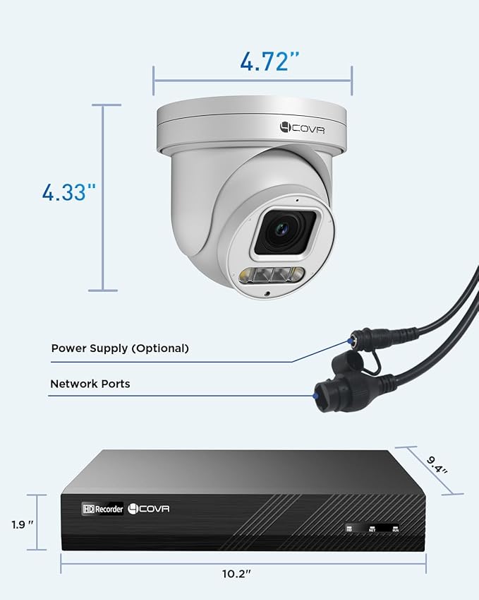 4COVR PoE PTZ Security Camera System 8 Channel, 8X 5MP IP PTZ Camera Two Way Audio, 280ｰ Pan 90ｰ Tilt 5X Optical Zoom, Smart Color Night Vision, Human Vehicle Detection, 4K NVR 2TB HDD, LY5XCP5M0808