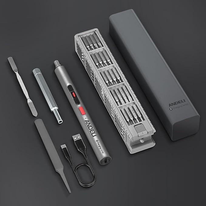 ANDELI Rechargeable Mini Electric Precision Screwdriver Set, 3.7V, 60 Magnetic Bits, 7 Sockets, Type-C Charging, for Gamepads, Phones, Watches, Cameras, Laptops, Drones