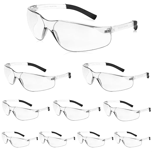 Clear Safety Glasses Bulk of 10 ANSI Z87.1 Protective Eyewear Scratch-Resistant for Work, Lab, Construction