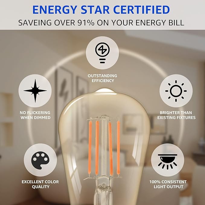 Mastery Mart 24 Pack Vintage LED Light Bulb 2200K Warm White, Dimmable, 5.5W (60 Watt Equivalent), ST21/ ST64 Clear Glass Antique Edison Style, 500LM E26 Decorative Filament Bulb