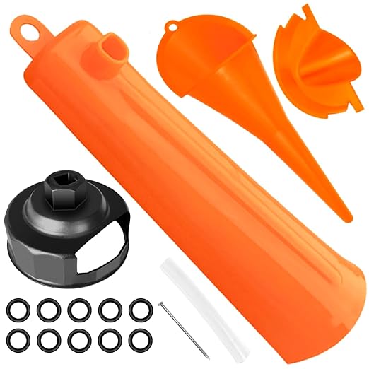 Oil Change Tool Kit for Harley Davidson Accessories,Oil Filter Wrench,Crankcase Fill Tool,Primary Case Funnel,Drip-Free Oil Filter Funnel,10PCS O-Rings