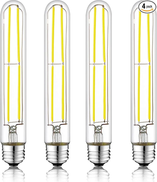 7.3 Inch E26 Led Bulb 6W Dimmable, 5000K Daylight Edison Bulbs 800LM, Equal 80 Watt Tubular T10 T9 Long Clear Glass Light Bulb for Rustic Pendant Industrial Pipe Wall Sconces - 4Pack