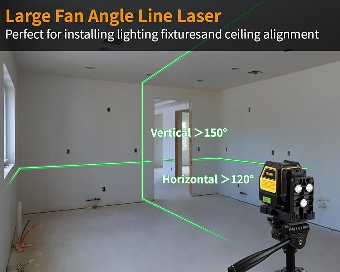 Firecore Outdoor Laser Level Kit, Self Leveling Cross Line Laser Level with Dual Power Supply and Laser Track Clip for Pros, Green Lazer Leveler Tool for Picture Hanging, Wall, Tile, Construction