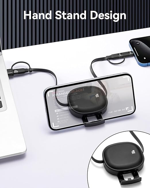 5 in1 Retractable USB Type C Cable 100W, 2Pack Multi Charging Cable 5A Fast Charging Cord USBC Cable with USB A+C to L/C Travel Essentials Charger for iPhone Series,Samsung Galaxy,MacBook,iPad(3.86ft)