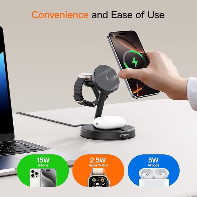 2025 3 in 1 Charging Station for Apple iPhone AirPods Watch with Mag-Safe Charger Wireless Charger Stand for iPhone 1716 15 14 13 12 Series AirPods iWatch Series - Gifts for Wife & Husband