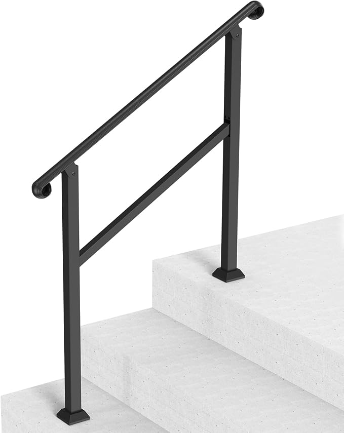 VEVOR Handrails for Outdoor Steps, 2-3 Step Stair Hand Rail & Indoor Railing Kit, Railings for Outside Steps with Installation Kit, Hand Rails for Seniors,Porch Railing & Deck Hand Rail, Black