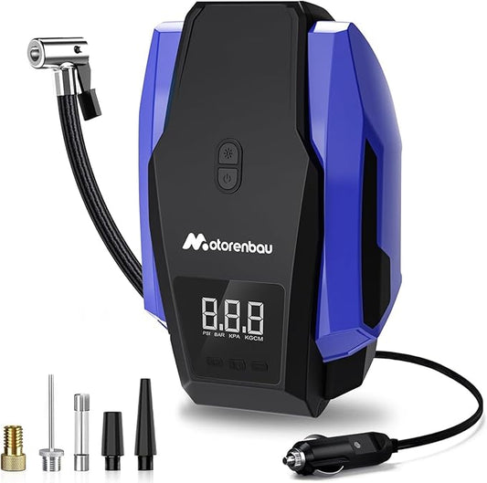 Tire Inflator Portable Air Compressor, 150PSI 12V DC Air Pump for Car Tires with LED Light, Auto Shutoff & Pressure Gauge, Tire Air Pump for Car,Motorcycle,Bicycle,Balls and Other Inflatables（Blue）