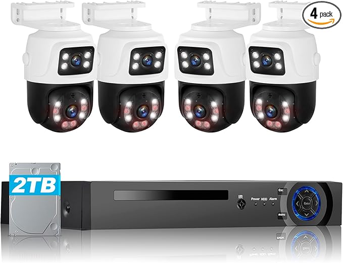 PoE Security Camera System, 4 X 6MP Dual Lens Security IP Camera Outdoor, 8CH NVR with 2TB HDD, Night Vision, Motion Detection, 24/7 Recording, Remote Access,CCTV Home Surveillance Wired System