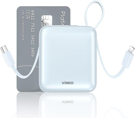 VINKO Portable Charger with Built-in Cable, 10000mAh 22.5W Fast Charging USB C Battery Bank, Cell Phone Power Bank for iPhone 16 15 14 Samsung Galaxy S24 S23 Series Android Tablet (Blue)
