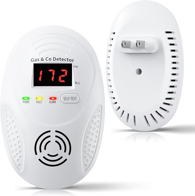 Carbon Monoxide Detectors and Natural Gas Detector, Carbon Monoxide Detectors Plug in, Gas Leak Detector with Dual Sensors - Natural, Propane, Co Leak Detection for Home, RV Essentials, White, 1Pcs