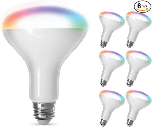Feit Electric BR30 Smart LED Light Bulbs, 65W Equivalent, Dimmable, Color Changing, Tunable White, 650 Lumens, 2.4GHz Wi-Fi, Alexa/Google Home Enabled Track Lighting, BR30/RGBW/CA/AG/RP/6, 6 Pack