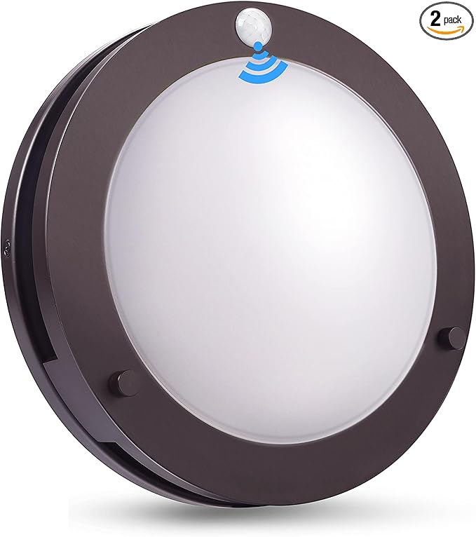 CLOUDY BAY Indoor Outdoor 10inch 5 Color Motion Sensor Light Sensor LED Flush Mount Ceiling Light, 2700K/3000K/3500K/4000K/5000K Selectable, 20W CRI90+ Oil Rubbed Bronze,Dustproof Design,Wet Location